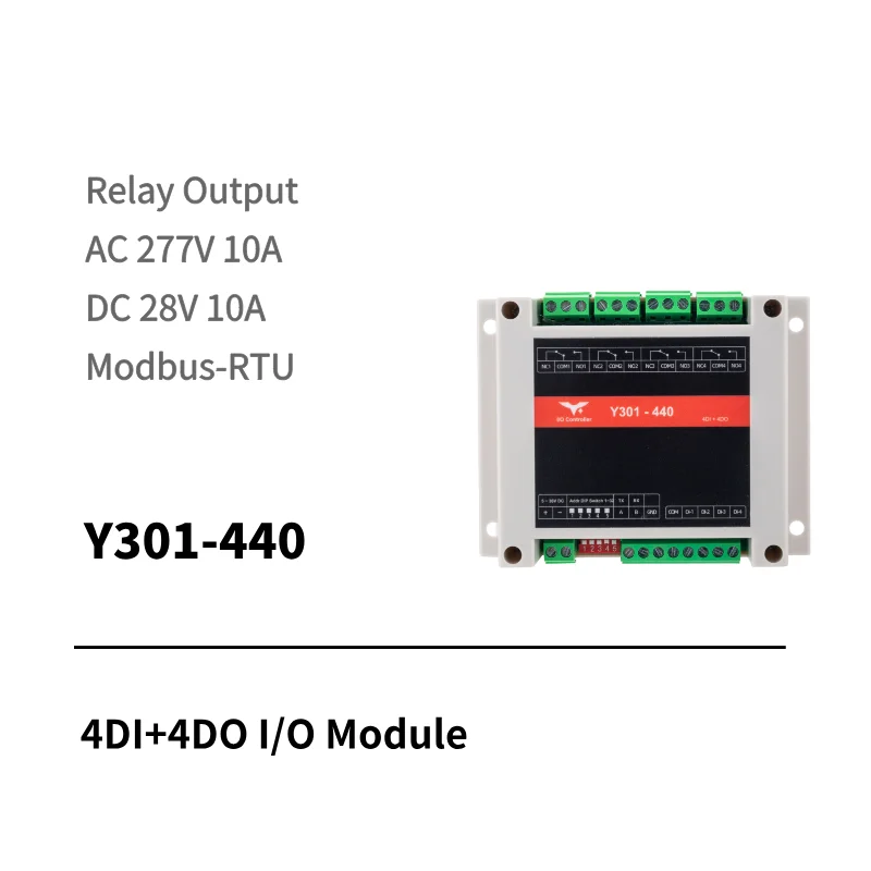 I/O module with four digital inputs and four relay outputs