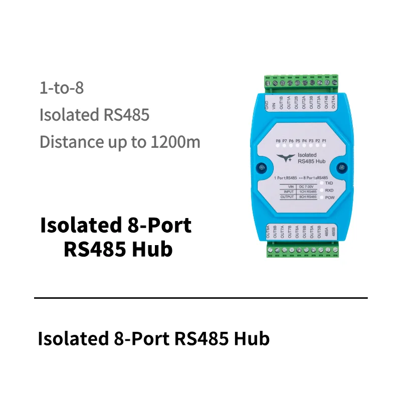 Isolated one-to-eight RS485 hub