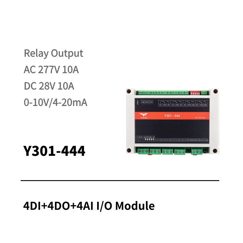 I/O module with 4 digital inputs, 4 relay outputs and 4 analog inputs
