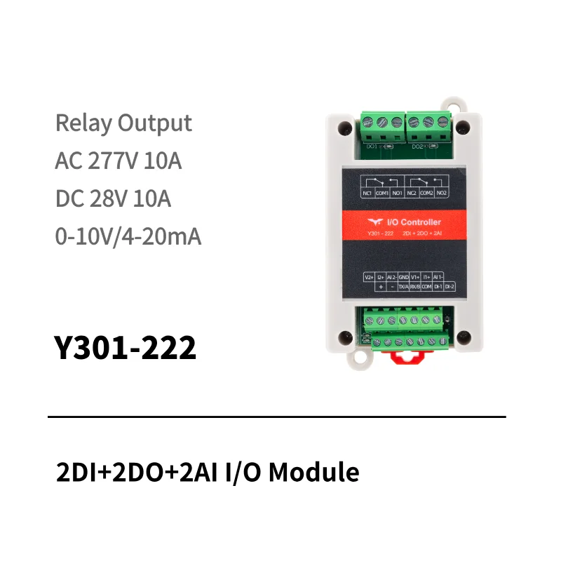 I/O module with 2 digital inputs, 2 relay outputs and 2 analog inputs