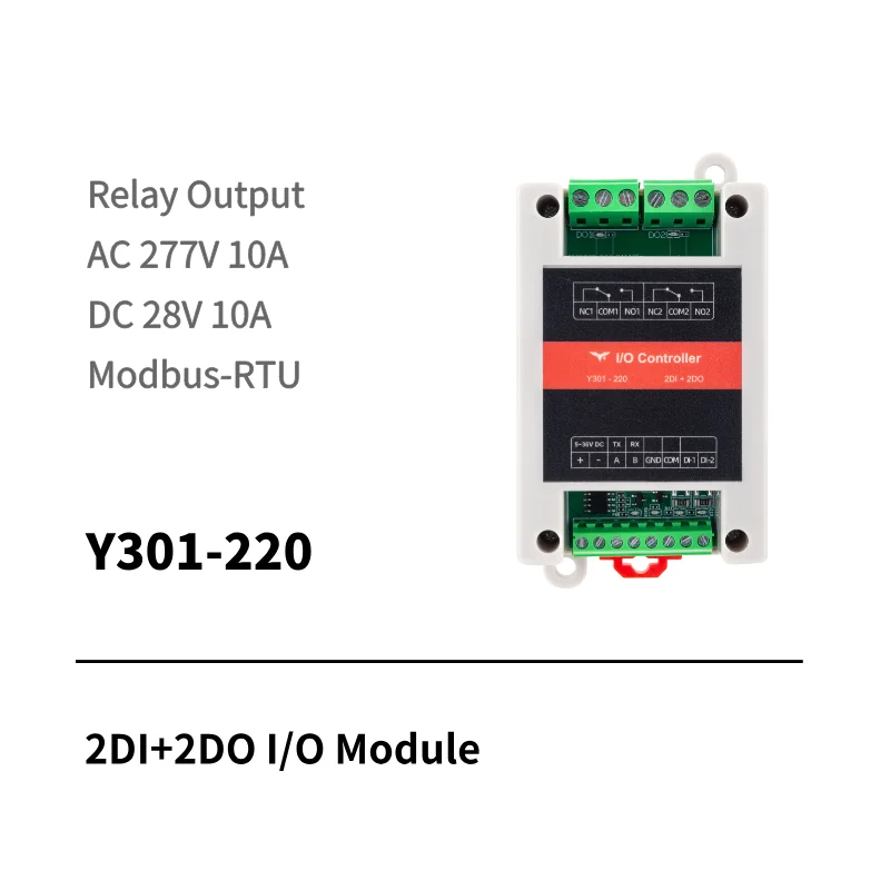 I/O module with 2 digital inputs and 2 relay outputs